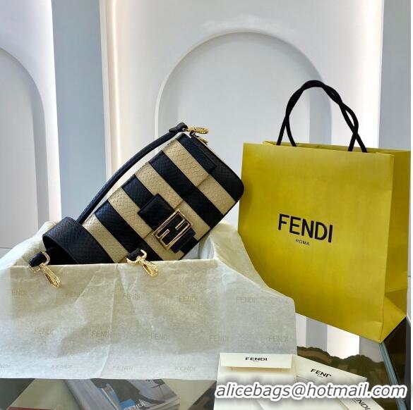 Best Price Fendi Baguette Striped Snakeskin Medium Bag FD0352 Beige/Black 2021