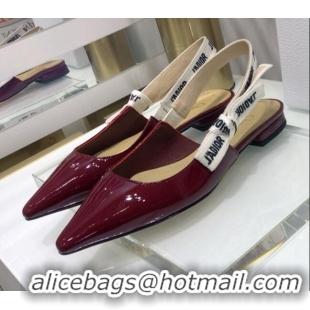 Best Grade Dior J'Adior Slingback Ballerinas Flats in Patent Calfskin 601914 Burgundy 2021