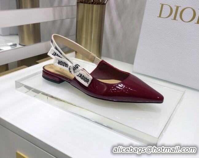 Best Grade Dior J'Adior Slingback Ballerinas Flats in Patent Calfskin 601914 Burgundy 2021