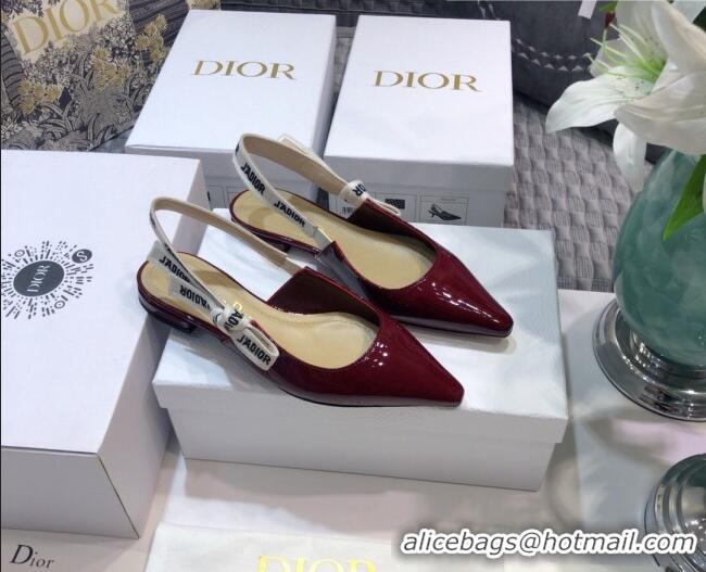 Best Grade Dior J'Adior Slingback Ballerinas Flats in Patent Calfskin 601914 Burgundy 2021