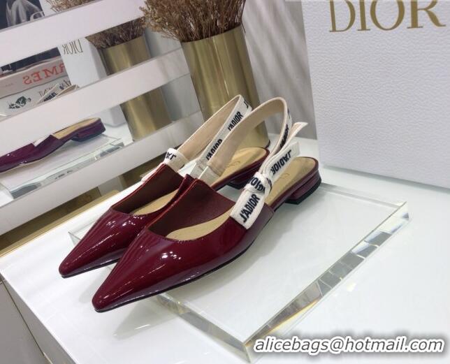 Best Grade Dior J'Adior Slingback Ballerinas Flats in Patent Calfskin 601914 Burgundy 2021