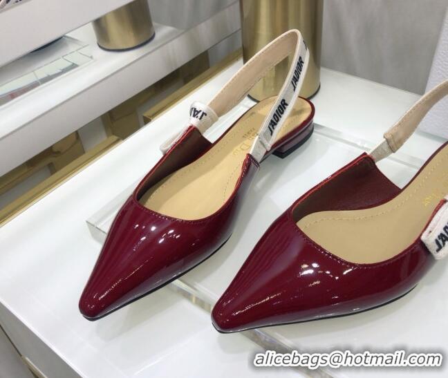 Best Grade Dior J'Adior Slingback Ballerinas Flats in Patent Calfskin 601914 Burgundy 2021