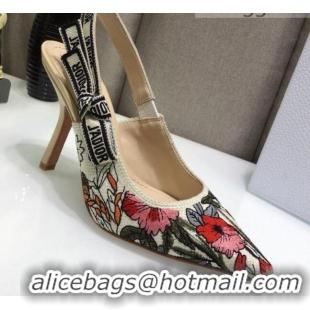 Top Grade Dior J'Adior Slingback Pumps 9.5cm in Multicolor Mille Fleurs Embroidered Cotton 061104