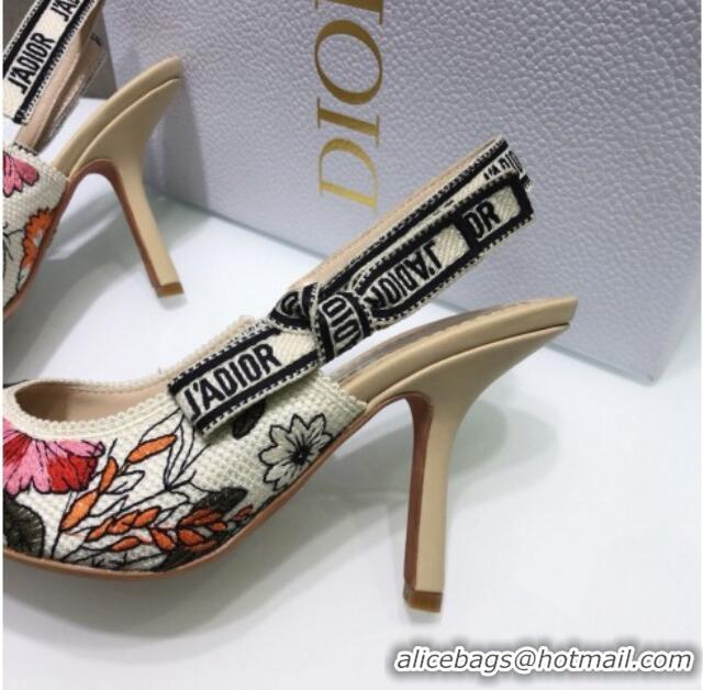 Top Grade Dior J'Adior Slingback Pumps 9.5cm in Multicolor Mille Fleurs Embroidered Cotton 061104