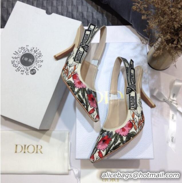 Top Grade Dior J'Adior Slingback Pumps 9.5cm in Multicolor Mille Fleurs Embroidered Cotton 061104