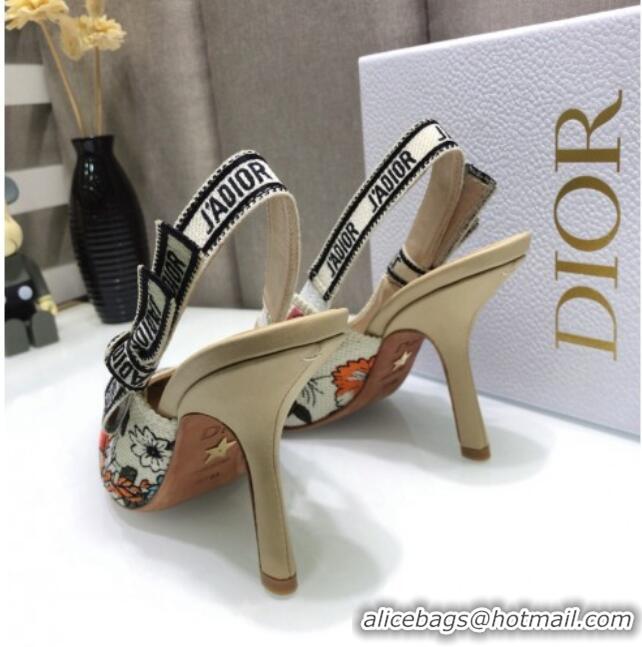 Top Grade Dior J'Adior Slingback Pumps 9.5cm in Multicolor Mille Fleurs Embroidered Cotton 061104