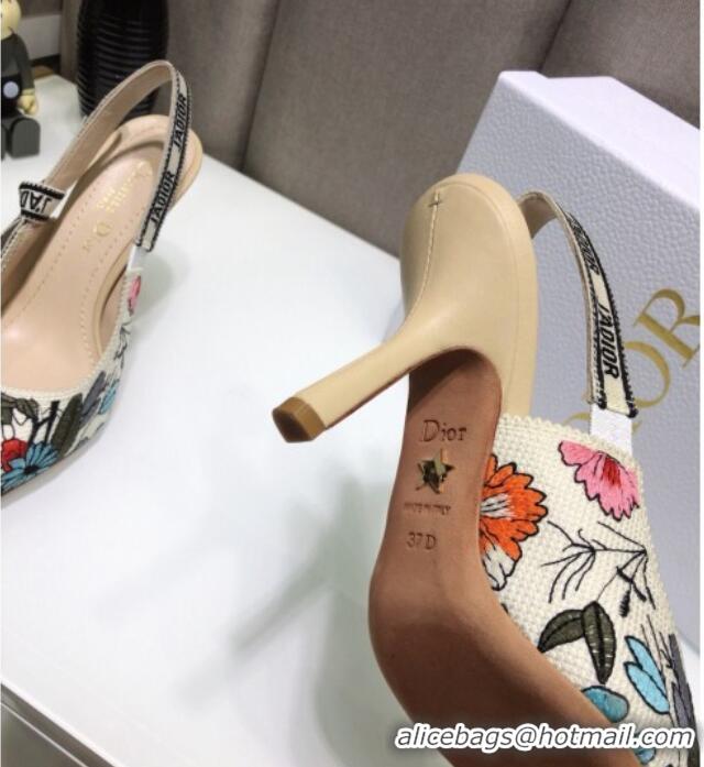 Top Grade Dior J'Adior Slingback Pumps 9.5cm in Multicolor Mille Fleurs Embroidered Cotton 061104