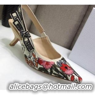 Grade Quality Dior J'Adior Slingback Pumps 6.5cm in Multicolor Mille Fleurs Embroidered Cotton 061105