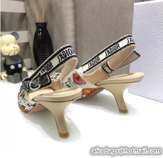 Grade Quality Dior J'Adior Slingback Pumps 6.5cm in Multicolor Mille Fleurs Embroidered Cotton 061105