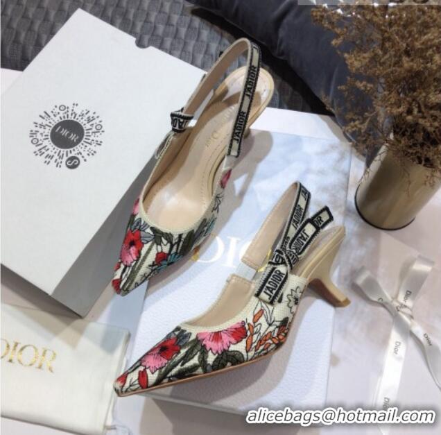 Grade Quality Dior J'Adior Slingback Pumps 6.5cm in Multicolor Mille Fleurs Embroidered Cotton 061105