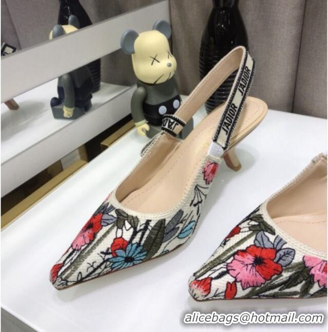 Grade Quality Dior J'Adior Slingback Pumps 6.5cm in Multicolor Mille Fleurs Embroidered Cotton 061105