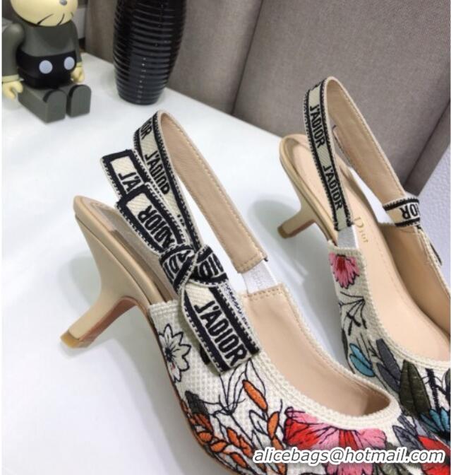 Grade Quality Dior J'Adior Slingback Pumps 6.5cm in Multicolor Mille Fleurs Embroidered Cotton 061105