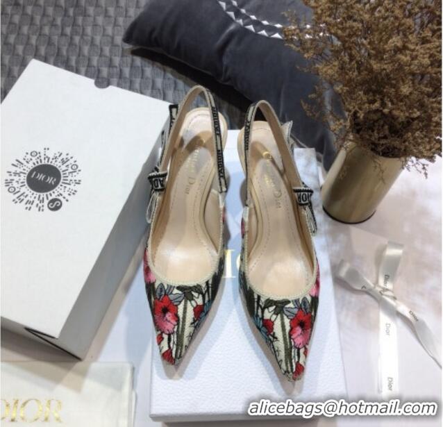 Grade Quality Dior J'Adior Slingback Pumps 6.5cm in Multicolor Mille Fleurs Embroidered Cotton 061105