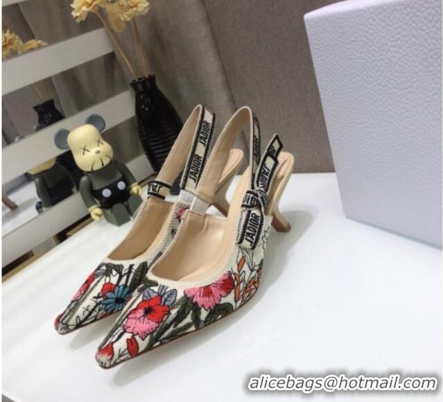 Grade Quality Dior J'Adior Slingback Pumps 6.5cm in Multicolor Mille Fleurs Embroidered Cotton 061105