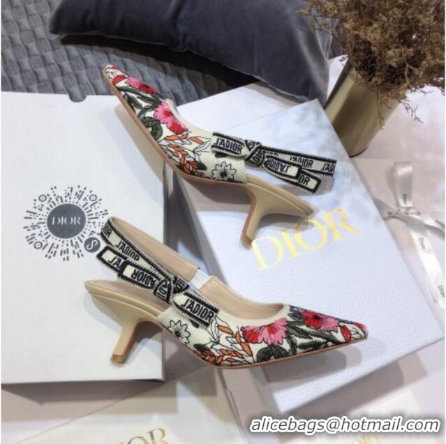 Grade Quality Dior J'Adior Slingback Pumps 6.5cm in Multicolor Mille Fleurs Embroidered Cotton 061105