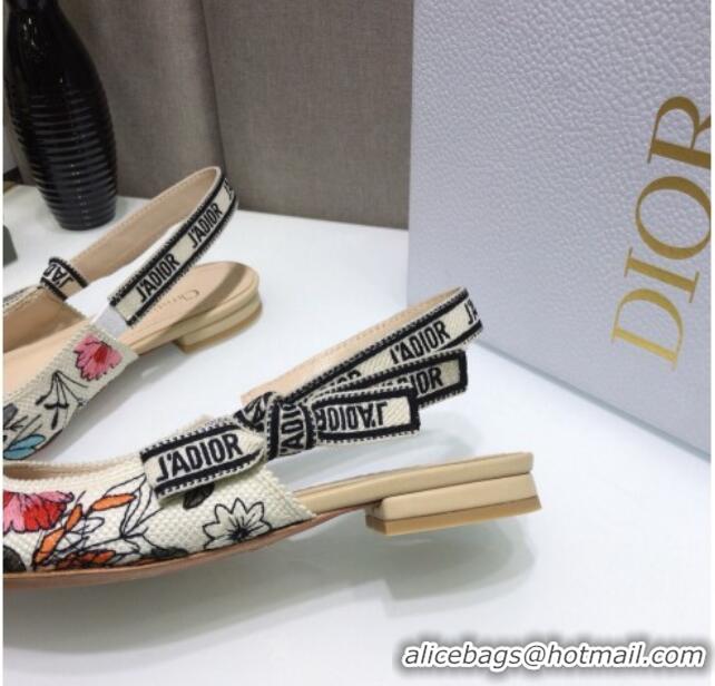 Popular Style Dior J'Adior Slingback Ballerina Flat in Multicolor Mille Fleurs Embroidered Cotton 061106