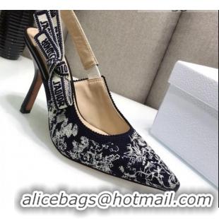 Best Price Dior J'Adior Slingback Pumps 9.5cm in Deep Blue Toile de Jouy Reverse Embroidered Cotton 061107