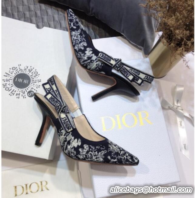 Best Price Dior J'Adior Slingback Pumps 9.5cm in Deep Blue Toile de Jouy Reverse Embroidered Cotton 061107