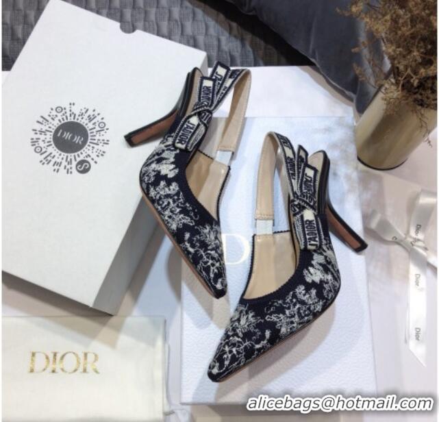 Best Price Dior J'Adior Slingback Pumps 9.5cm in Deep Blue Toile de Jouy Reverse Embroidered Cotton 061107