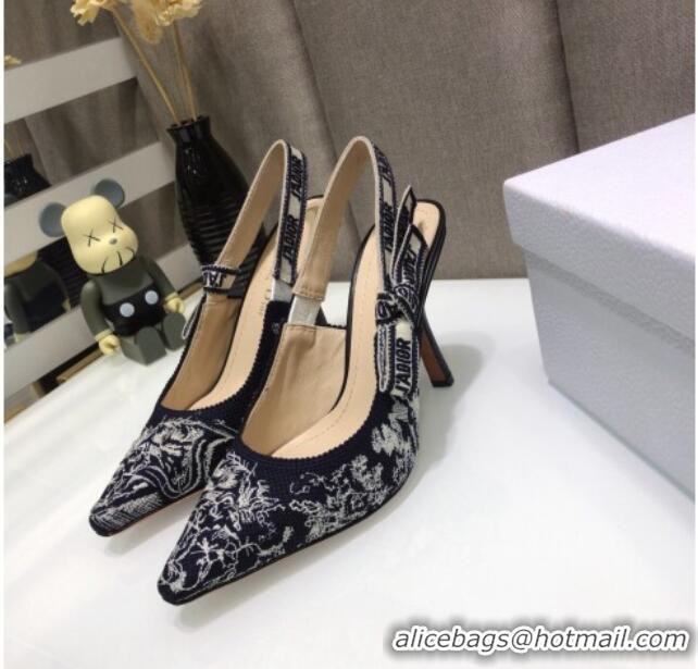 Best Price Dior J'Adior Slingback Pumps 9.5cm in Deep Blue Toile de Jouy Reverse Embroidered Cotton 061107