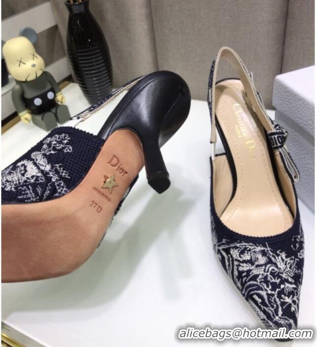 Best Price Dior J'Adior Slingback Pumps 9.5cm in Deep Blue Toile de Jouy Reverse Embroidered Cotton 061107