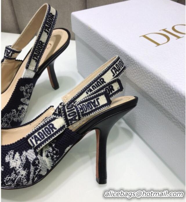 Best Price Dior J'Adior Slingback Pumps 9.5cm in Deep Blue Toile de Jouy Reverse Embroidered Cotton 061107