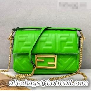 Promotional Fendi Baguette Mini FF Logo Lambskin Flap Bag FD0402 Green 2021