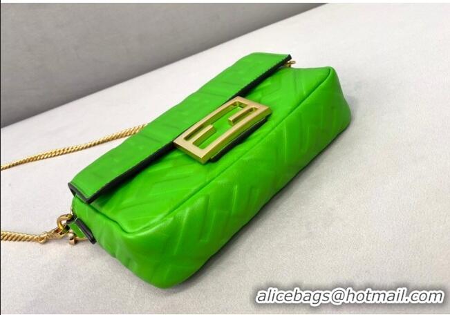 Promotional Fendi Baguette Mini FF Logo Lambskin Flap Bag FD0402 Green 2021