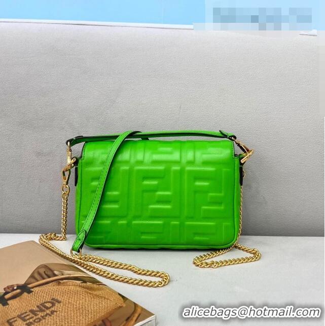 Promotional Fendi Baguette Mini FF Logo Lambskin Flap Bag FD0402 Green 2021