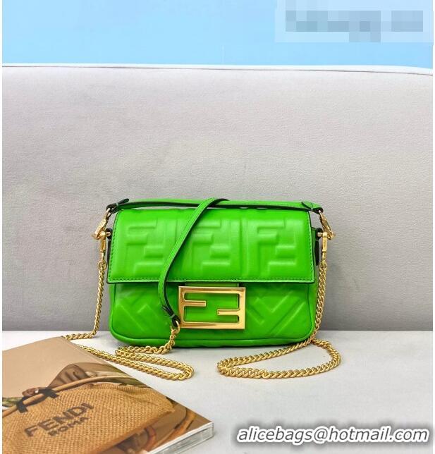 Promotional Fendi Baguette Mini FF Logo Lambskin Flap Bag FD0402 Green 2021