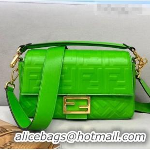 Best Price Fendi Baguette Medium FF Logo Lambskin Flap Bag FD0404 Green 2021