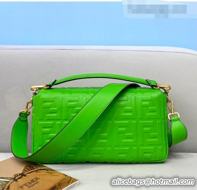 Best Price Fendi Baguette Medium FF Logo Lambskin Flap Bag FD0404 Green 2021