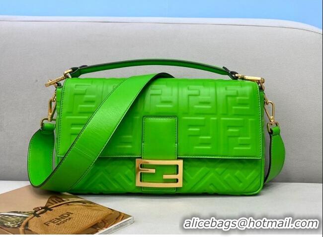 Best Price Fendi Baguette Medium FF Logo Lambskin Flap Bag FD0404 Green 2021