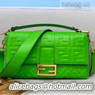 Inexpensive Fendi Baguette Large FF Logo Lambskin Flap Bag FD0405 Green 2021