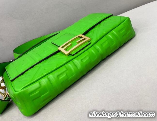 Inexpensive Fendi Baguette Large FF Logo Lambskin Flap Bag FD0405 Green 2021