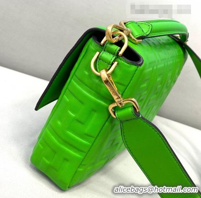 Inexpensive Fendi Baguette Large FF Logo Lambskin Flap Bag FD0405 Green 2021