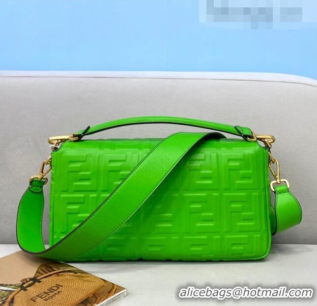 Inexpensive Fendi Baguette Large FF Logo Lambskin Flap Bag FD0405 Green 2021