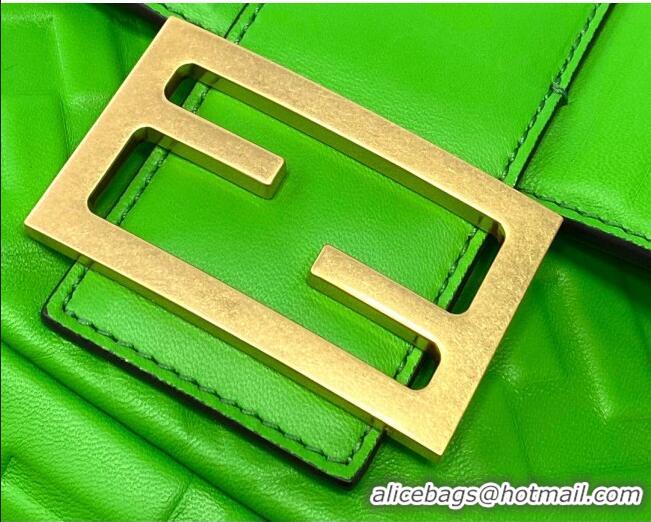 Inexpensive Fendi Baguette Large FF Logo Lambskin Flap Bag FD0405 Green 2021