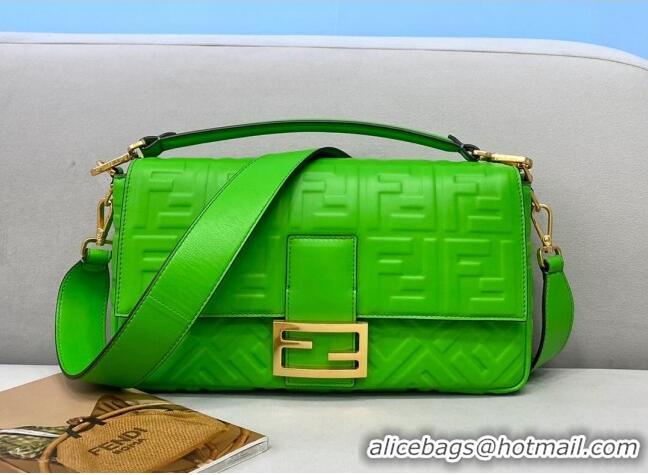 Inexpensive Fendi Baguette Large FF Logo Lambskin Flap Bag FD0405 Green 2021