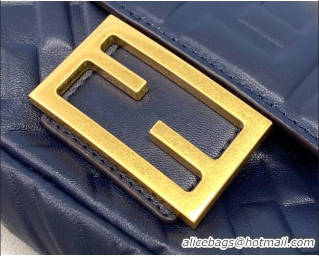 Top Design Fendi Baguette Mini FF Logo Lambskin Flap Bag FD0406 Navy Blue 2021