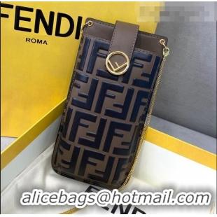 Classic Design Fendi FF Leather Phone pouch with Chain FD0410 Brown 2021