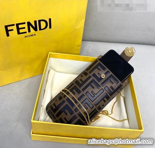 Classic Design Fendi FF Leather Phone pouch with Chain FD0410 Brown 2021