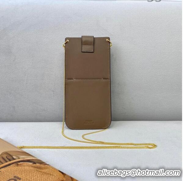 Classic Design Fendi FF Leather Phone pouch with Chain FD0410 Brown 2021