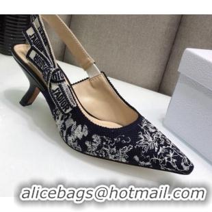 Low Price Dior J'Adior Slingback Pumps 6.5cm in Deep Blue Toile de Jouy Reverse Embroidered Cotton 061108