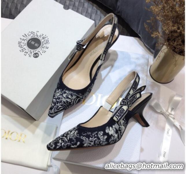 Low Price Dior J'Adior Slingback Pumps 6.5cm in Deep Blue Toile de Jouy Reverse Embroidered Cotton 061108