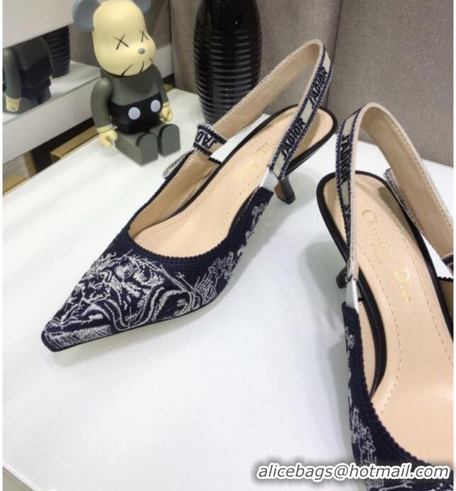 Low Price Dior J'Adior Slingback Pumps 6.5cm in Deep Blue Toile de Jouy Reverse Embroidered Cotton 061108