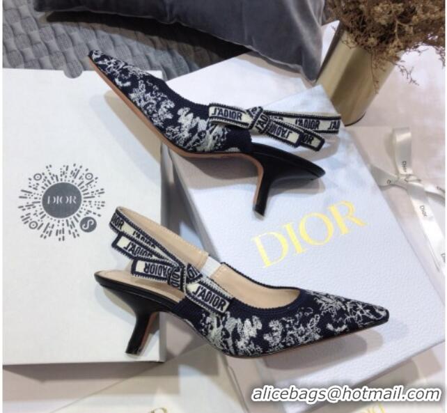 Low Price Dior J'Adior Slingback Pumps 6.5cm in Deep Blue Toile de Jouy Reverse Embroidered Cotton 061108