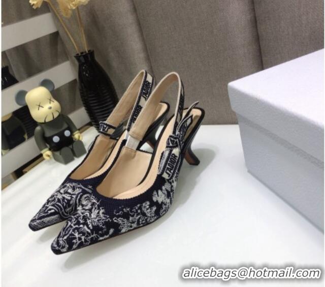 Low Price Dior J'Adior Slingback Pumps 6.5cm in Deep Blue Toile de Jouy Reverse Embroidered Cotton 061108