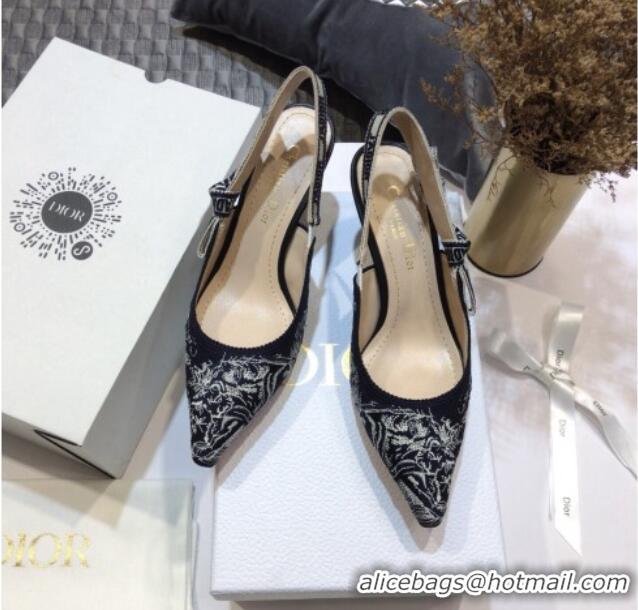 Low Price Dior J'Adior Slingback Pumps 6.5cm in Deep Blue Toile de Jouy Reverse Embroidered Cotton 061108