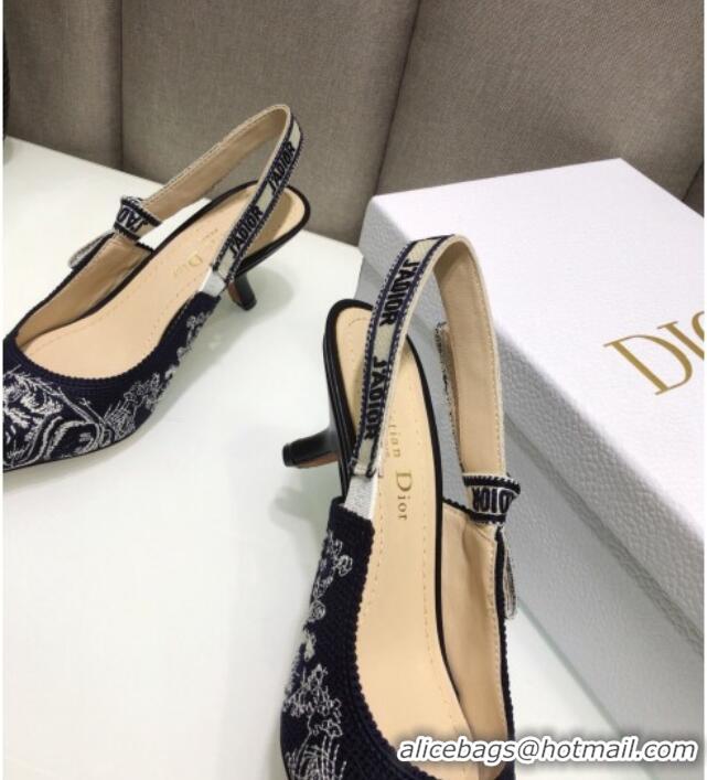 Low Price Dior J'Adior Slingback Pumps 6.5cm in Deep Blue Toile de Jouy Reverse Embroidered Cotton 061108